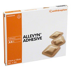 MEDICAZIONE IDROCELLULARE ADESIVA STERILE ALLEVYN ADHESIVE ALTAMENTE ASSORBENTE IN SCHIUMA DI POLIURETANO A STRUTTURA TRISTRATIFICATA 7,5X7,5CM 3 PEZZI - Farmacia Puddu Baire S.r.l.