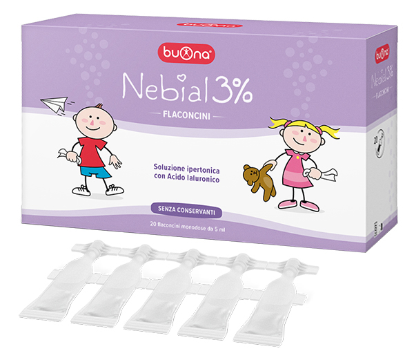 NEBIAL FLACONCINI SOLUZIONE SALINA IPERTONICA DI SODIO CLORURO AL 3% CON ACIDO IALURONICO 20X5 ML - Farmacia Puddu Baire S.r.l.