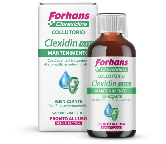 FORHANS COLLUTORIO CON CLOREXIDINA 0,12 CLEXIDIN SENZA ALCOOL 200 ML - Farmacia Puddu Baire S.r.l.