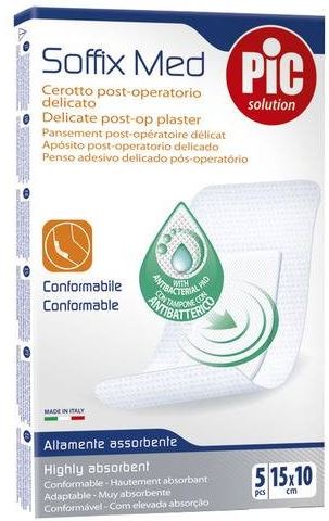 CEROTTO PIC SOFFIX MED IN TNT CON TAMPONE CENTRALE ASSORBENTE STERILE MONOUSO 10X15 CM ANTIBATTERICO 5 PEZZI - Farmacia Puddu Baire S.r.l.