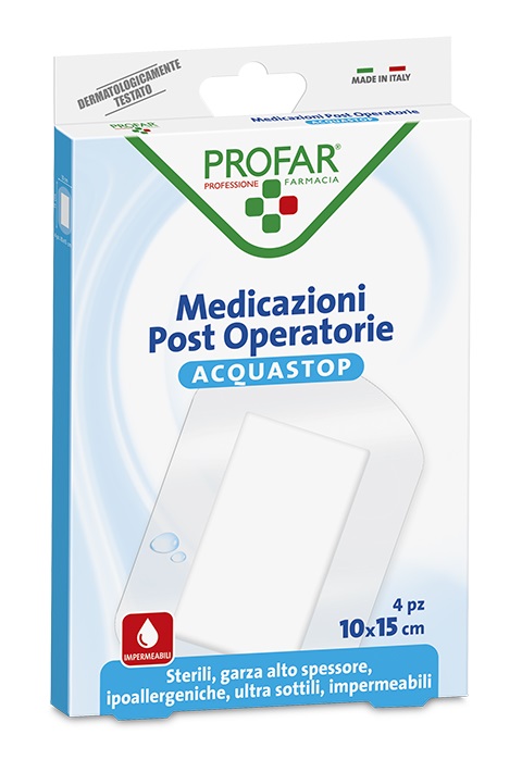 ACQUASTOP MEDICAZIONE POST OPERATORIA 10X15 CM PROFAR MED 4 PEZZI - Farmacia Puddu Baire S.r.l.
