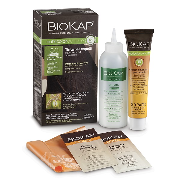 BIOS LINE  BIOKAP NUTRICOLOR DELICATO RAPID TINTA 5,0 CASTANO CHIARO NATURALE 135 ML - Farmacia Puddu Baire S.r.l.