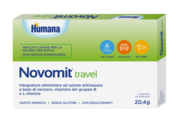 NOVOMIT TRAVEL 12 GOMME DA MASTICARE GUSTO ARANCIA - Farmacia Puddu Baire S.r.l.