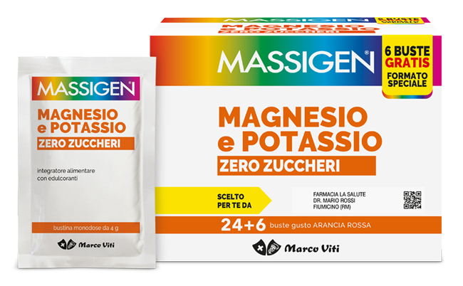 MASSIGEN MAGNESIO POTASSIO ZERO ZUCCHERO 24 BUSTINE + 6 BUSTINE - Farmacia Puddu Baire S.r.l.
