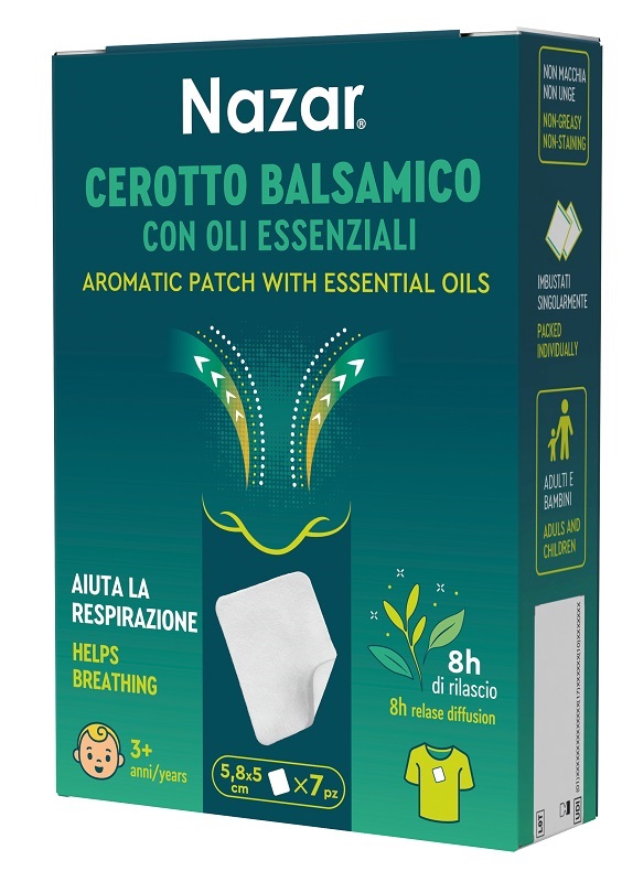 NAZAR CEROTTO BALSAMICO ADESIVO CON OLI ESSENZIALI 5,8X5 CM 7 PEZZI - Farmacia Puddu Baire S.r.l.