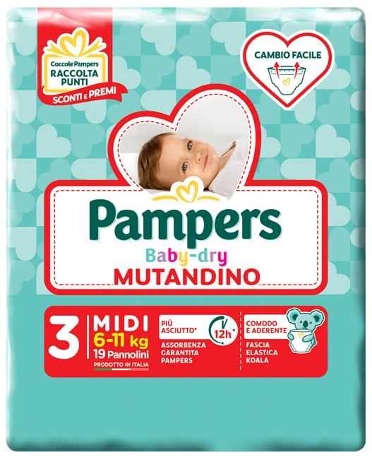 PAMPERS BABY DRY MUTANDINA MIDI SMALL PACK 19 PEZZI - Farmacia Puddu Baire S.r.l.