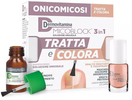 DERMOVITAMINA MICOBLOCK 3 IN 1 TRATTA E COLORA SOLUZIONE UNGUEALE 7 ML + SMALTO IDRATANTE TRASPIRANTE 5 ML - Farmacia Puddu Baire S.r.l.