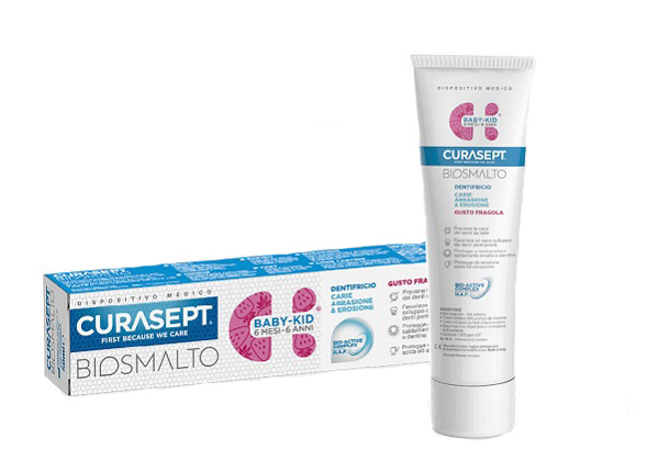 CURASEPT BIOSMALTO DENTIFRICIO BABY KID FRAGOLA CARIE ABRASIONE & EROSIONE 50 ML - Farmacia Puddu Baire S.r.l.