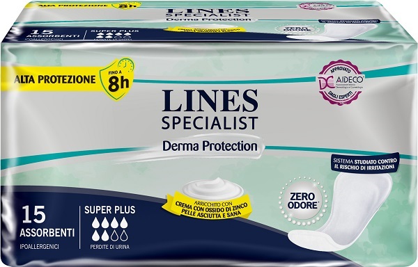 PANNOLONE PER INCONTINENZA LINES SPECIALIST DERMA SAGOMATO ANATOMICO SUPER PLUS 15 PEZZI - Farmacia Puddu Baire S.r.l.