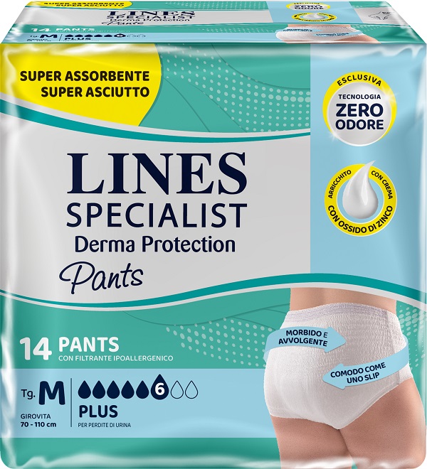 PANNOLONE PER INCONTINENZA LINES SPECIALIST DERMA PANTS PLUS M 14 PEZZI - Farmacia Puddu Baire S.r.l.