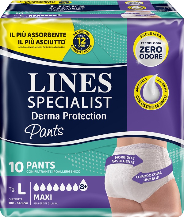 PANNOLONE PER INCONTINENZA LINES SPECIALIST DERMA PANTS MAXI L 10 PEZZI - Farmacia Puddu Baire S.r.l.
